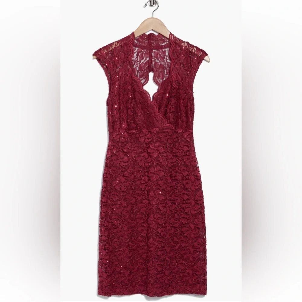 NWT Connected Apparel Burgundy Lace Midi Dress - Picture 3 of 13